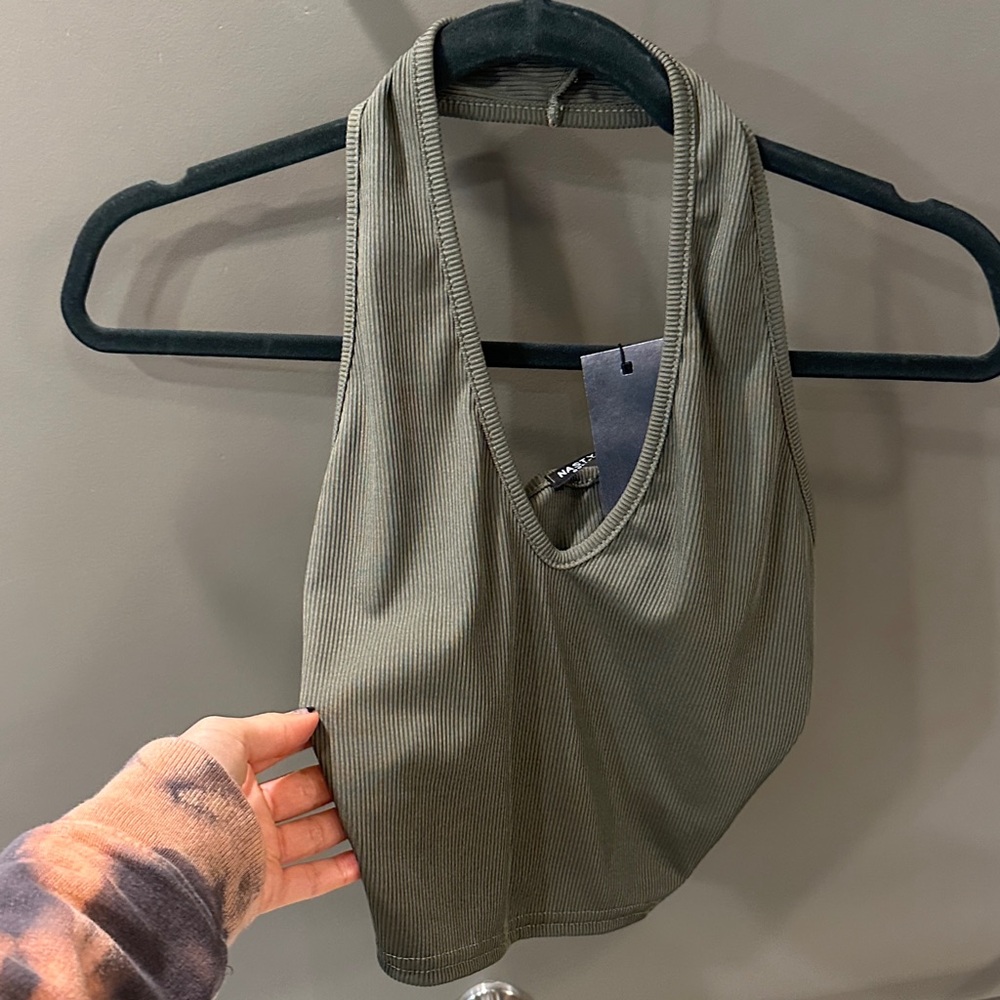 Nasty Gal Smart Alec Halter sage green Ribbed Halter Top